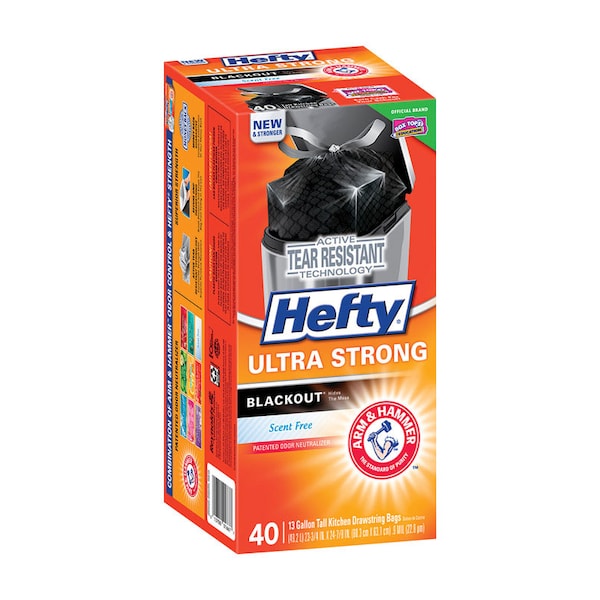 Hefty Hefty Ultra Strong 13 gal No Scent Scent Kitchen Trash Bags Drawstring 40 pk 0.9 mil E84547 - main